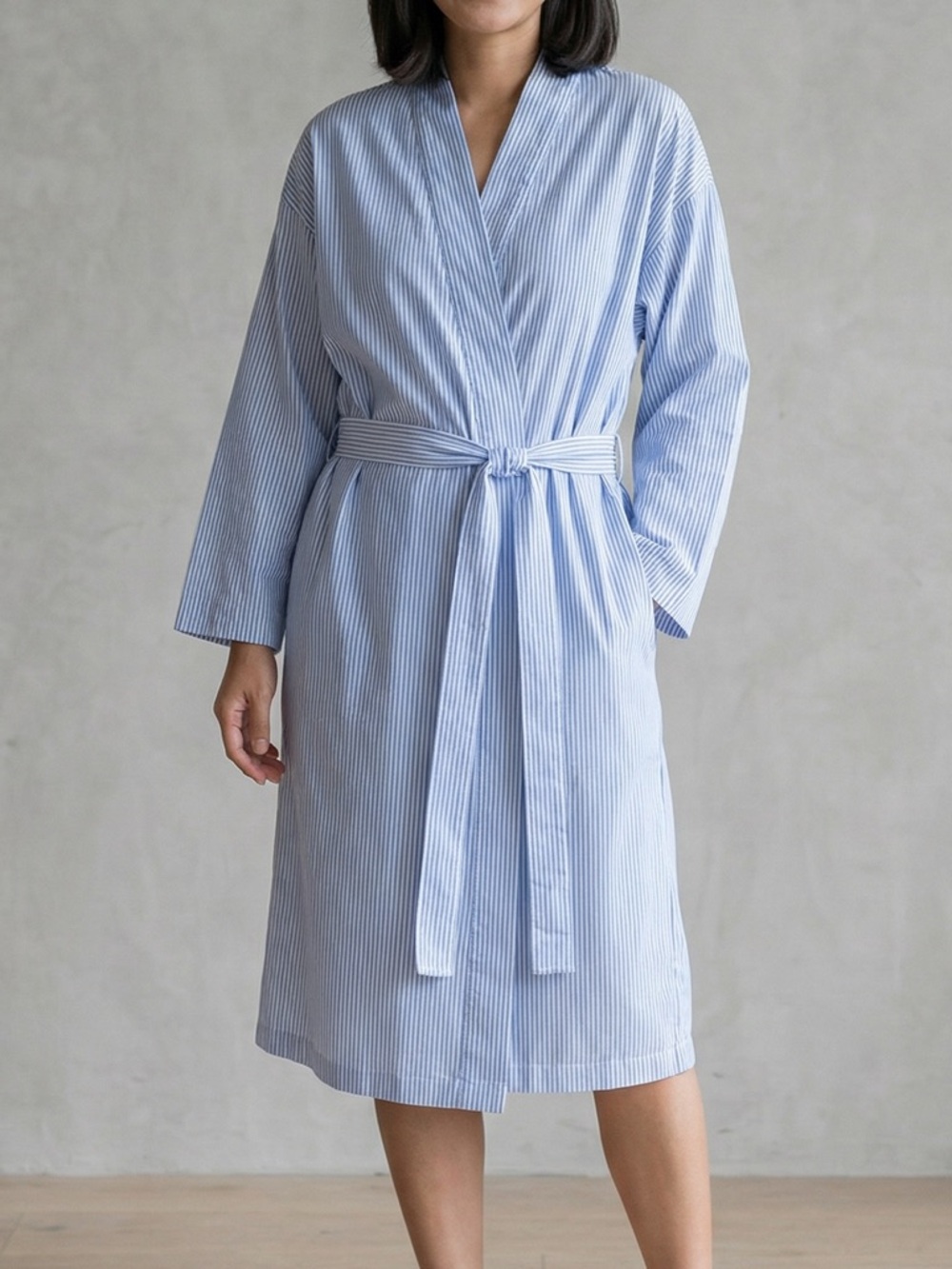 Vintage Pierre Cardin Blue white Stripe Coastal Grandma Cotton Robe Resortwear